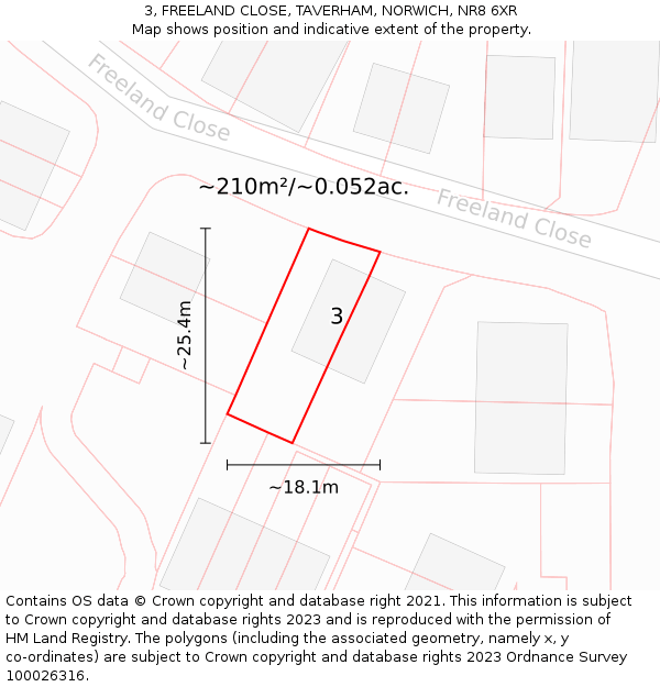 3, FREELAND CLOSE, TAVERHAM, NORWICH, NR8 6XR: Plot and title map