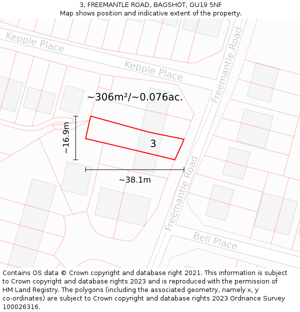 3, FREEMANTLE ROAD, BAGSHOT, GU19 5NF: Plot and title map