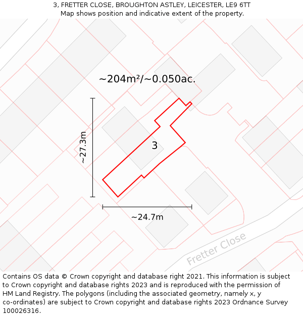 3, FRETTER CLOSE, BROUGHTON ASTLEY, LEICESTER, LE9 6TT: Plot and title map