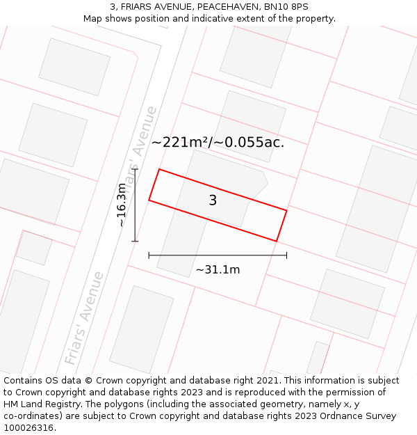 3, FRIARS AVENUE, PEACEHAVEN, BN10 8PS: Plot and title map