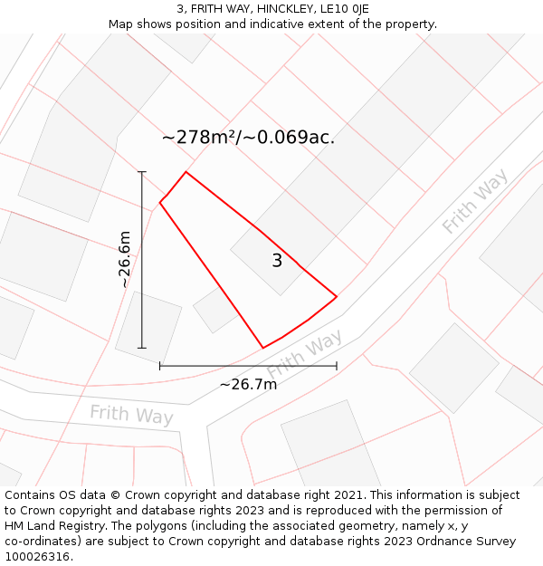 3, FRITH WAY, HINCKLEY, LE10 0JE: Plot and title map