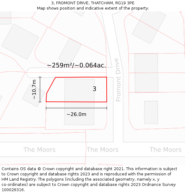 3, FROMONT DRIVE, THATCHAM, RG19 3PE: Plot and title map