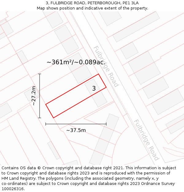 3, FULBRIDGE ROAD, PETERBOROUGH, PE1 3LA: Plot and title map