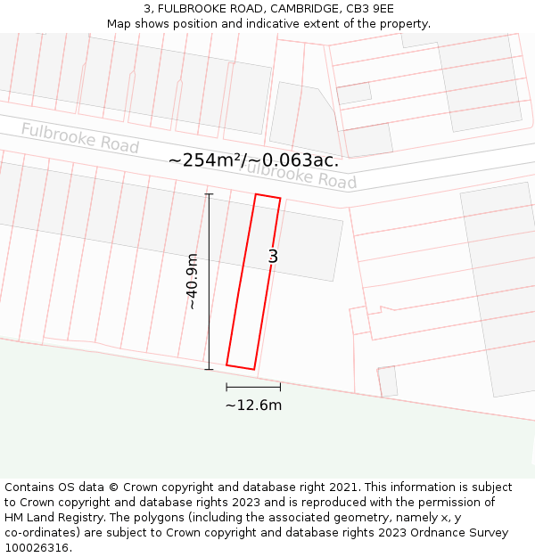 3, FULBROOKE ROAD, CAMBRIDGE, CB3 9EE: Plot and title map