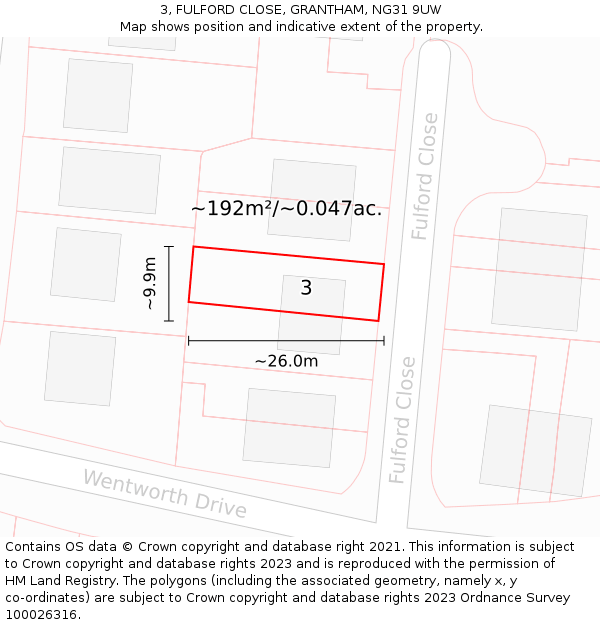 3, FULFORD CLOSE, GRANTHAM, NG31 9UW: Plot and title map