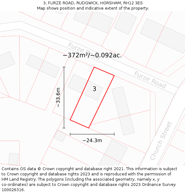 3, FURZE ROAD, RUDGWICK, HORSHAM, RH12 3ES: Plot and title map