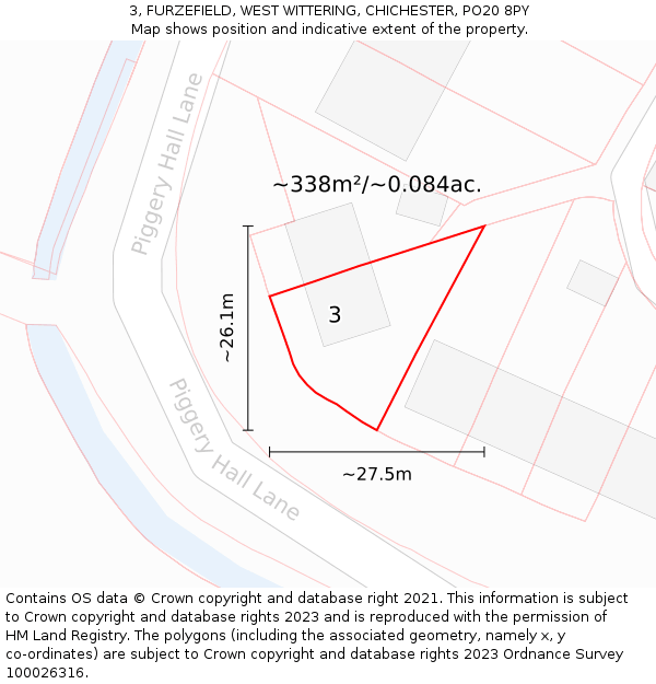 3, FURZEFIELD, WEST WITTERING, CHICHESTER, PO20 8PY: Plot and title map