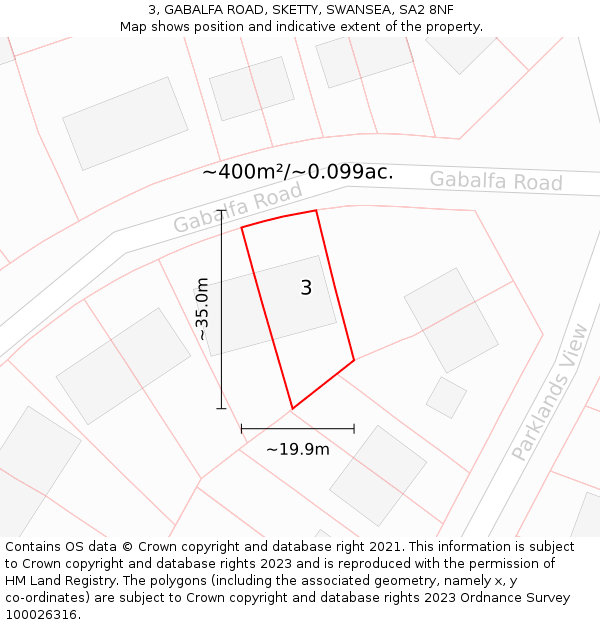 3, GABALFA ROAD, SKETTY, SWANSEA, SA2 8NF: Plot and title map