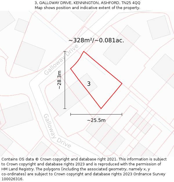 3, GALLOWAY DRIVE, KENNINGTON, ASHFORD, TN25 4QQ: Plot and title map