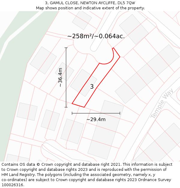 3, GAMUL CLOSE, NEWTON AYCLIFFE, DL5 7QW: Plot and title map