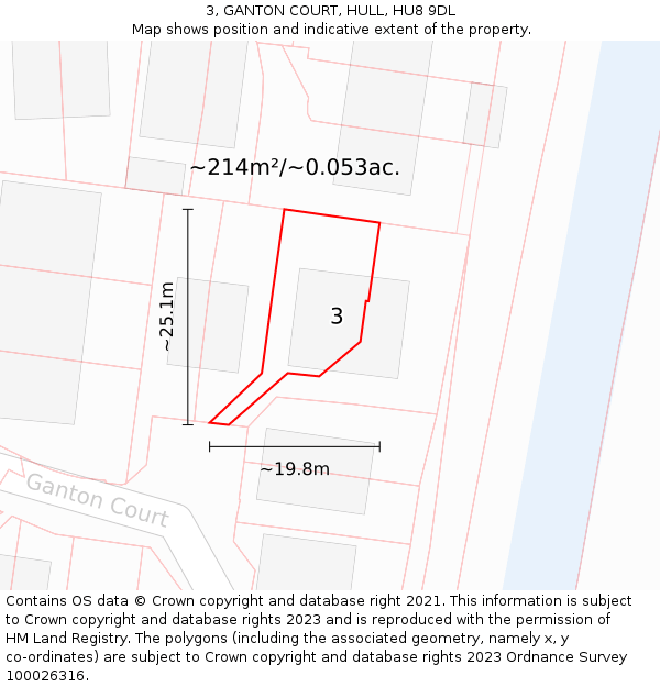 3, GANTON COURT, HULL, HU8 9DL: Plot and title map