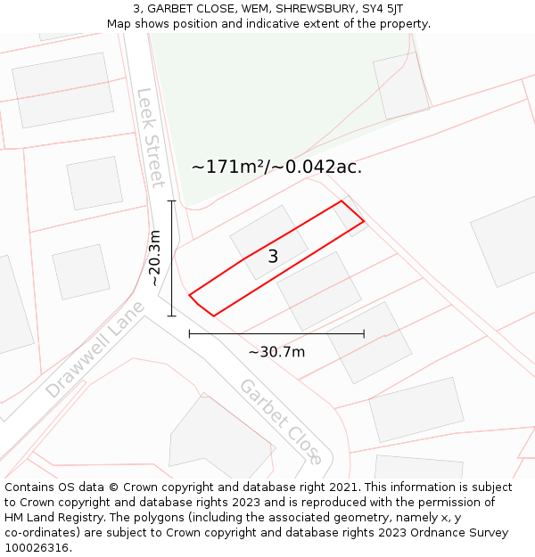 3, GARBET CLOSE, WEM, SHREWSBURY, SY4 5JT: Plot and title map