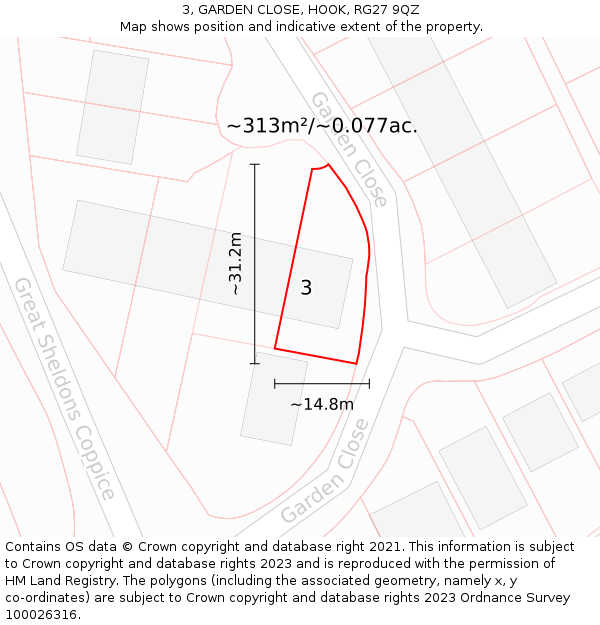 3, GARDEN CLOSE, HOOK, RG27 9QZ: Plot and title map