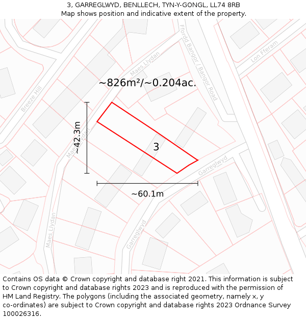 3, GARREGLWYD, BENLLECH, TYN-Y-GONGL, LL74 8RB: Plot and title map