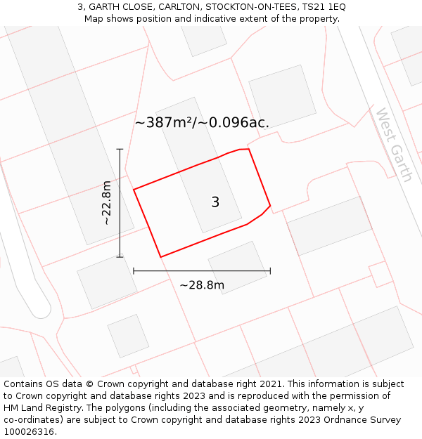 3, GARTH CLOSE, CARLTON, STOCKTON-ON-TEES, TS21 1EQ: Plot and title map