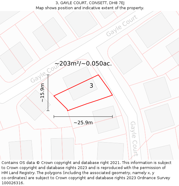 3, GAYLE COURT, CONSETT, DH8 7EJ: Plot and title map