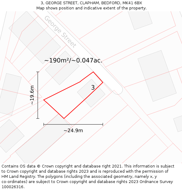 3, GEORGE STREET, CLAPHAM, BEDFORD, MK41 6BX: Plot and title map