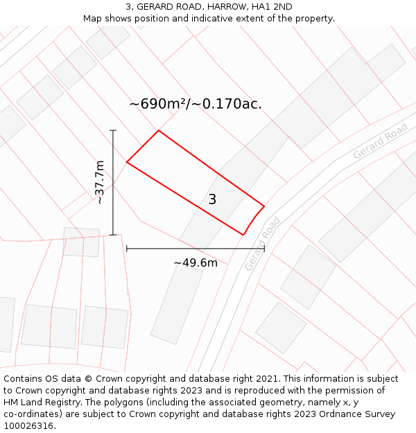 3, GERARD ROAD, HARROW, HA1 2ND: Plot and title map