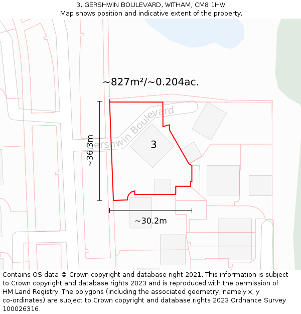 3, GERSHWIN BOULEVARD, WITHAM, CM8 1HW: Plot and title map