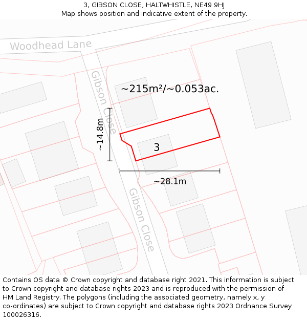 3, GIBSON CLOSE, HALTWHISTLE, NE49 9HJ: Plot and title map