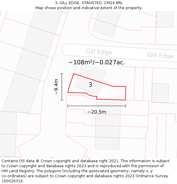 3, GILL EDGE, STANSTED, CM24 8RL: Plot and title map