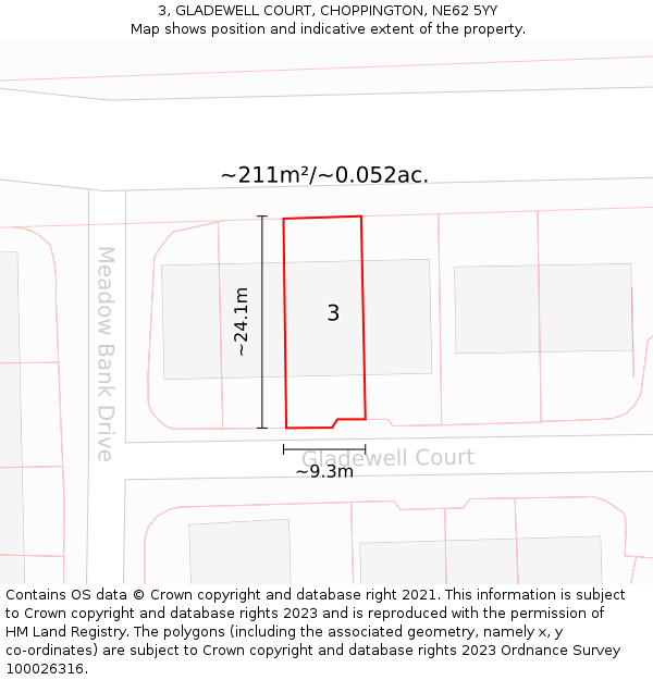 3, GLADEWELL COURT, CHOPPINGTON, NE62 5YY: Plot and title map