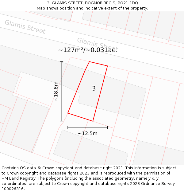 3, GLAMIS STREET, BOGNOR REGIS, PO21 1DQ: Plot and title map