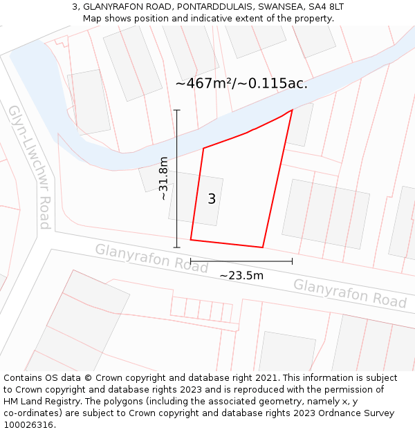 3, GLANYRAFON ROAD, PONTARDDULAIS, SWANSEA, SA4 8LT: Plot and title map