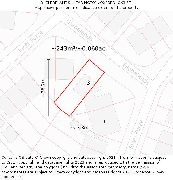 3, GLEBELANDS, HEADINGTON, OXFORD, OX3 7EL: Plot and title map