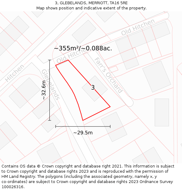 3, GLEBELANDS, MERRIOTT, TA16 5RE: Plot and title map
