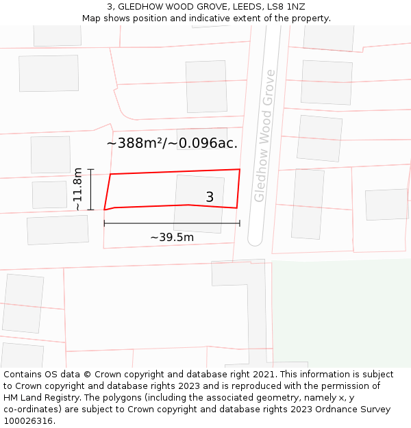 3, GLEDHOW WOOD GROVE, LEEDS, LS8 1NZ: Plot and title map