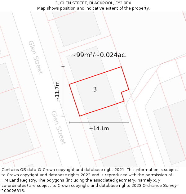 3, GLEN STREET, BLACKPOOL, FY3 9EX: Plot and title map