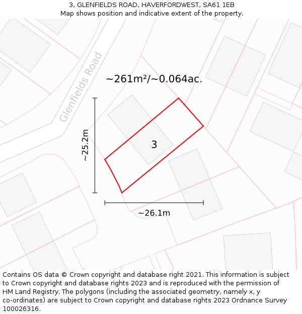 3, GLENFIELDS ROAD, HAVERFORDWEST, SA61 1EB: Plot and title map