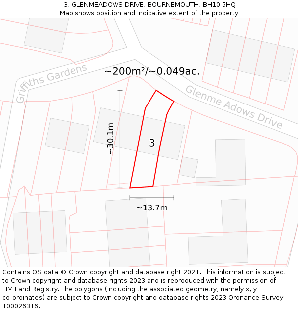 3, GLENMEADOWS DRIVE, BOURNEMOUTH, BH10 5HQ: Plot and title map