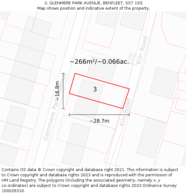 3, GLENMERE PARK AVENUE, BENFLEET, SS7 1SS: Plot and title map