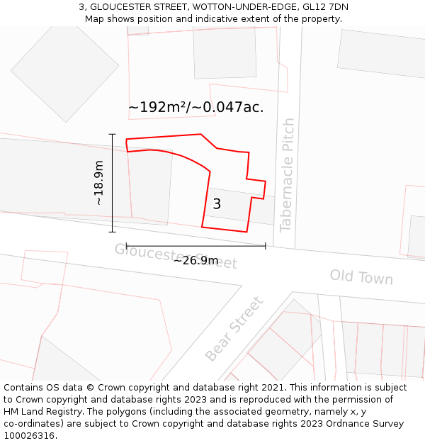 3, GLOUCESTER STREET, WOTTON-UNDER-EDGE, GL12 7DN: Plot and title map