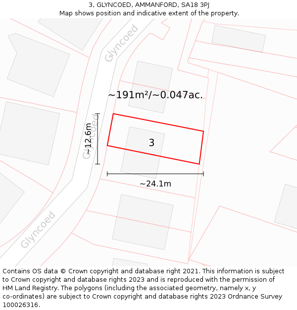 3, GLYNCOED, AMMANFORD, SA18 3PJ: Plot and title map