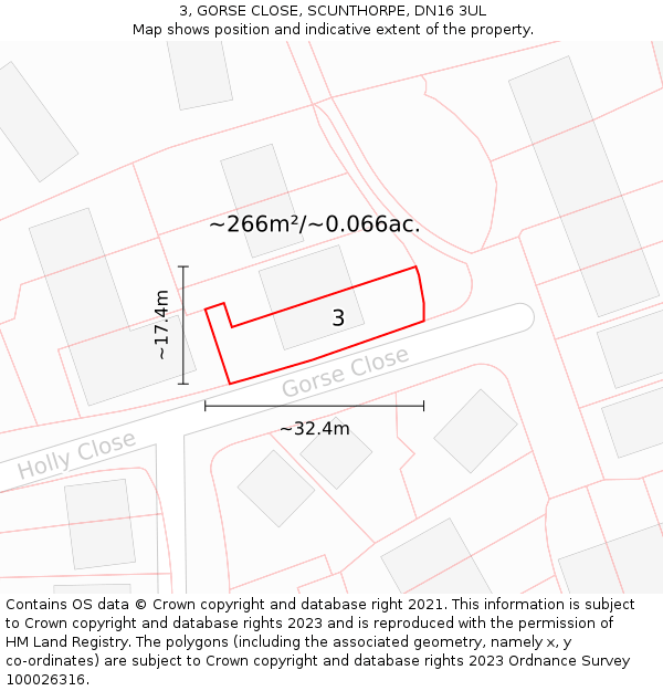 3, GORSE CLOSE, SCUNTHORPE, DN16 3UL: Plot and title map