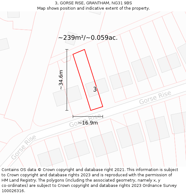 3, GORSE RISE, GRANTHAM, NG31 9BS: Plot and title map