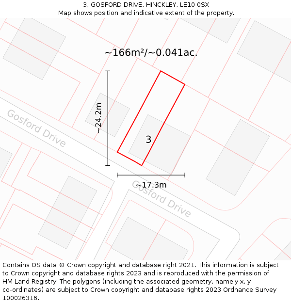 3, GOSFORD DRIVE, HINCKLEY, LE10 0SX: Plot and title map