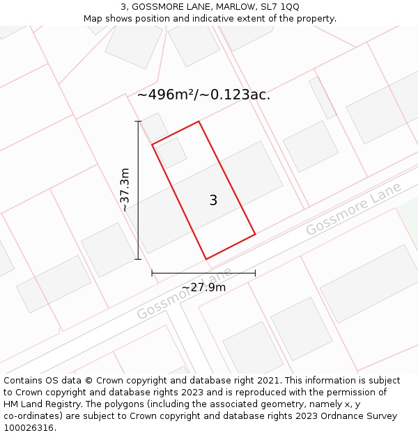 3, GOSSMORE LANE, MARLOW, SL7 1QQ: Plot and title map