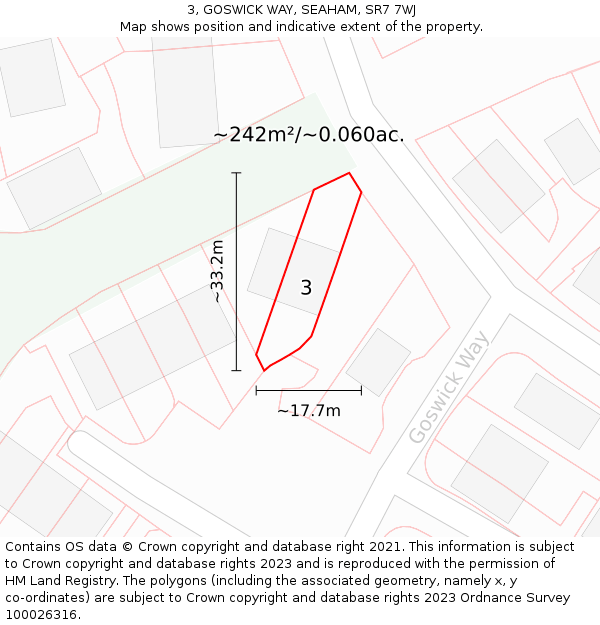 3, GOSWICK WAY, SEAHAM, SR7 7WJ: Plot and title map