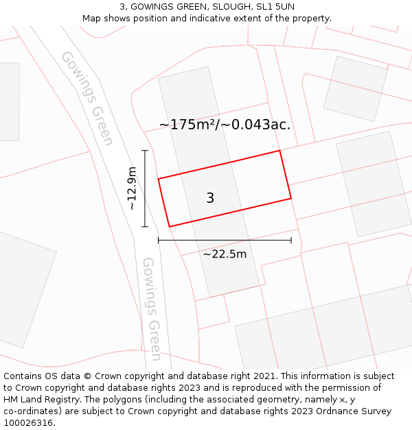 3, GOWINGS GREEN, SLOUGH, SL1 5UN: Plot and title map