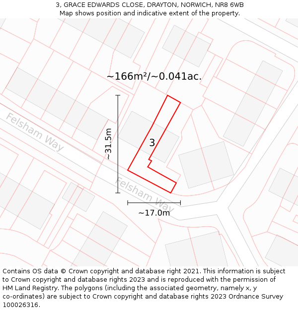 3, GRACE EDWARDS CLOSE, DRAYTON, NORWICH, NR8 6WB: Plot and title map