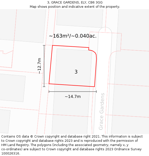 3, GRACE GARDENS, ELY, CB6 3GG: Plot and title map