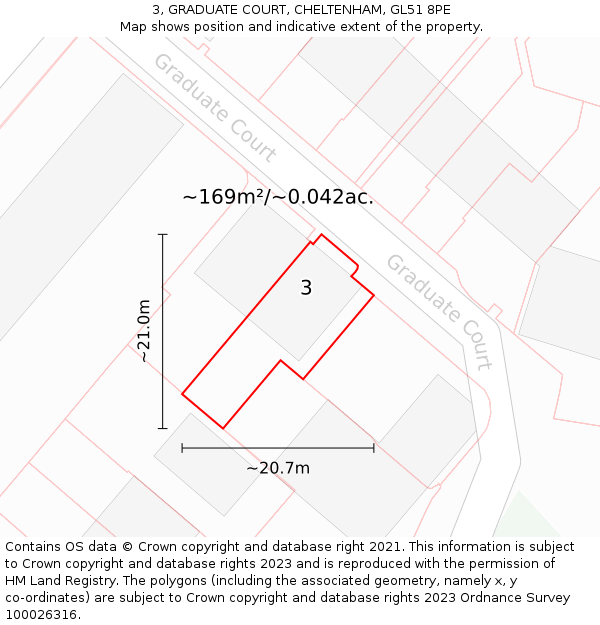 3, GRADUATE COURT, CHELTENHAM, GL51 8PE: Plot and title map