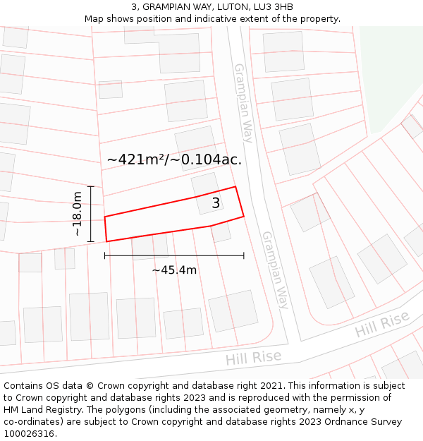 3, GRAMPIAN WAY, LUTON, LU3 3HB: Plot and title map