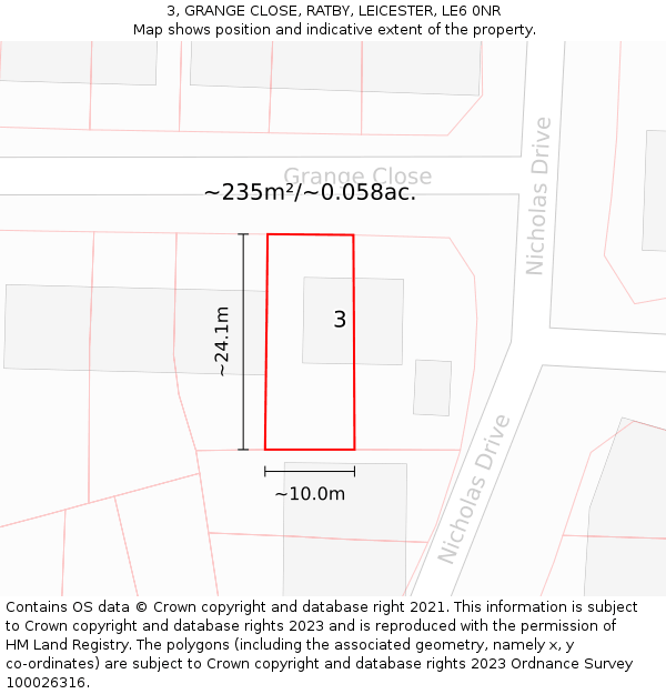 3, GRANGE CLOSE, RATBY, LEICESTER, LE6 0NR: Plot and title map