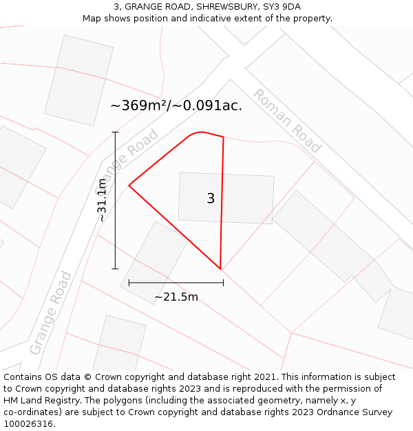 3, GRANGE ROAD, SHREWSBURY, SY3 9DA: Plot and title map