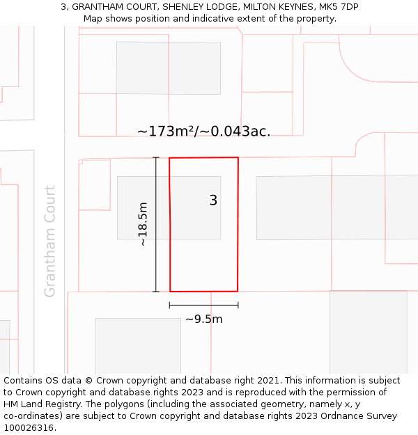 3, GRANTHAM COURT, SHENLEY LODGE, MILTON KEYNES, MK5 7DP: Plot and title map